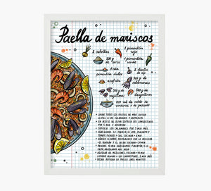 Receta Paella de Mariscos Art Print