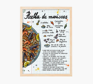 Receta Paella de Mariscos Art Print