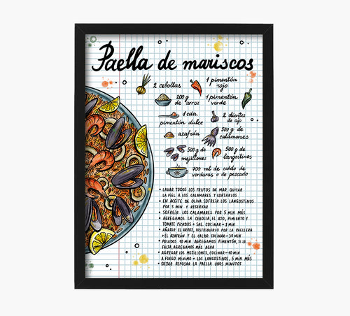 Receta Paella de Mariscos Art Print