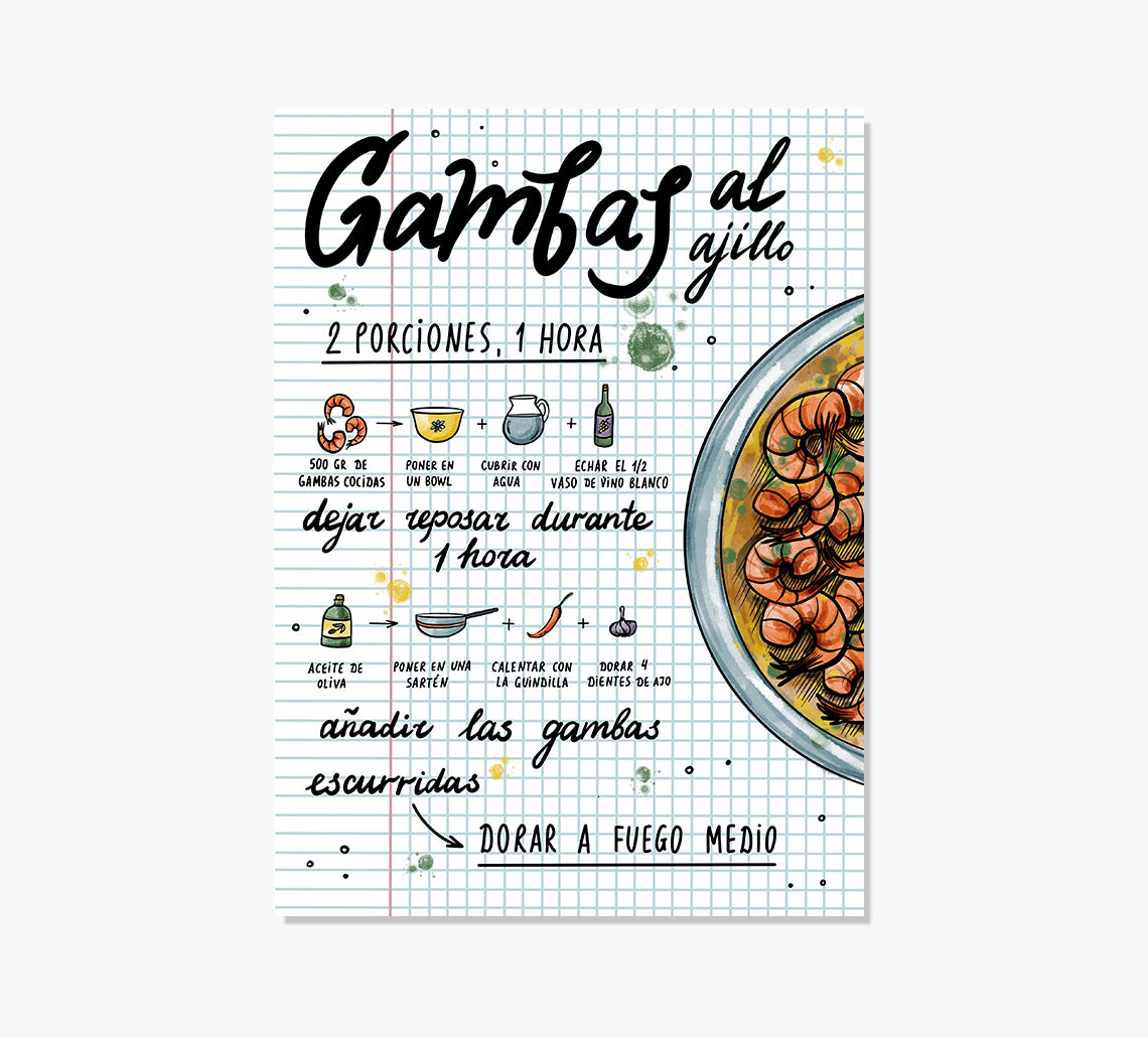 Receta Gambas al ajillo Art Print