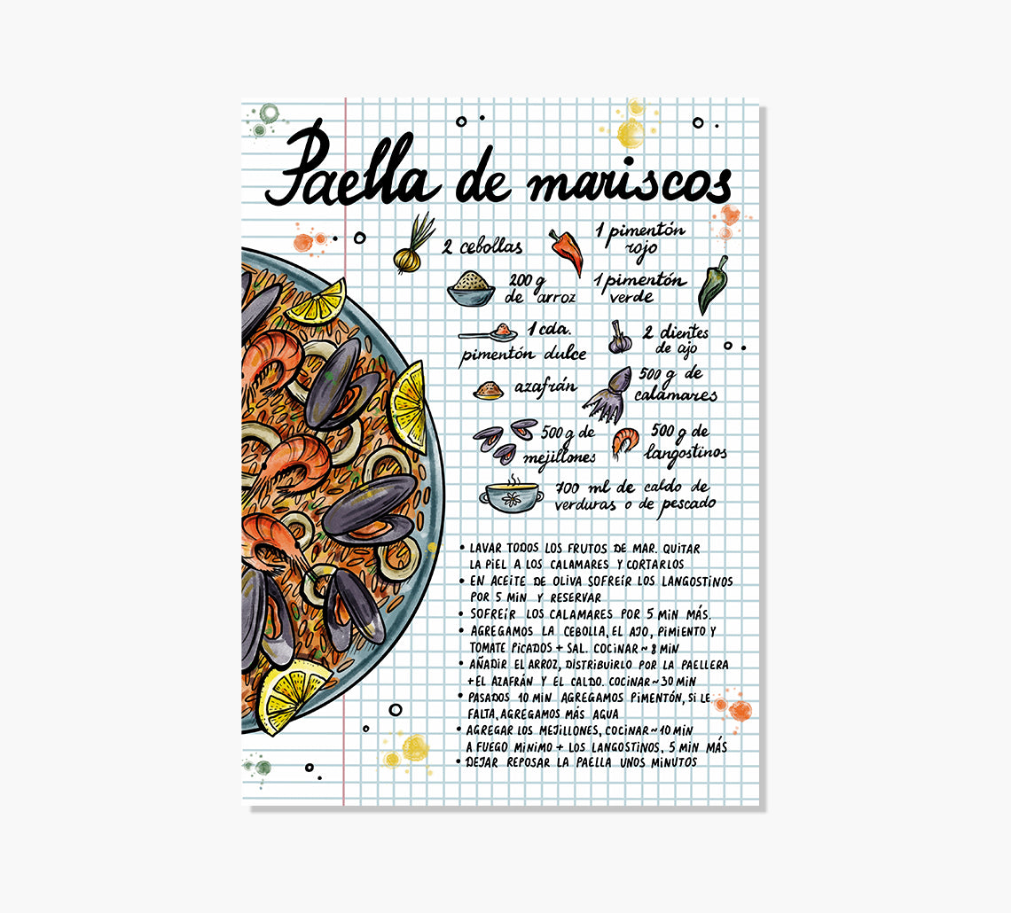 Receta Paella de Mariscos Art Print